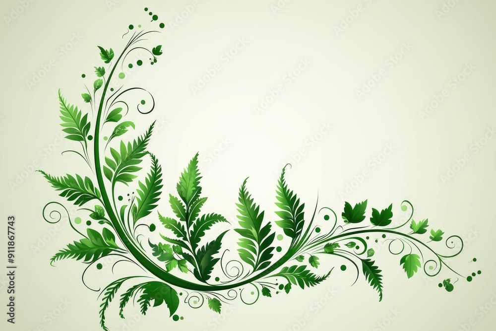 Green Floral Design with Swirls and Leaves Green Floral Design with Swirls and Leaves