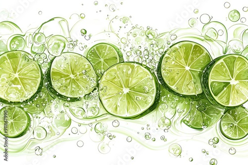 Fresh Lime Slices Splashing in Water