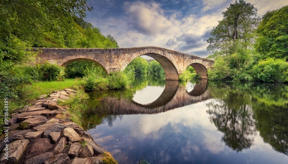 Fototapeta premium Historic Stone Bridge Over a Tranquil River