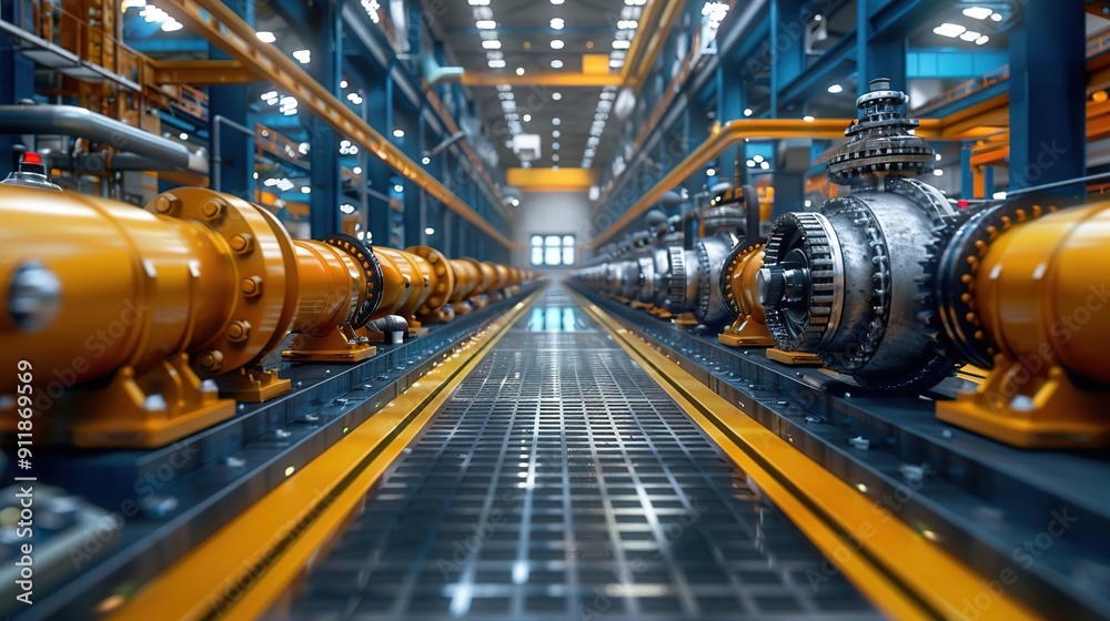 Industrial Machinery in a Factory Setting 3D Illustration Industrial Machinery in a Factory Setting 3D Illustration