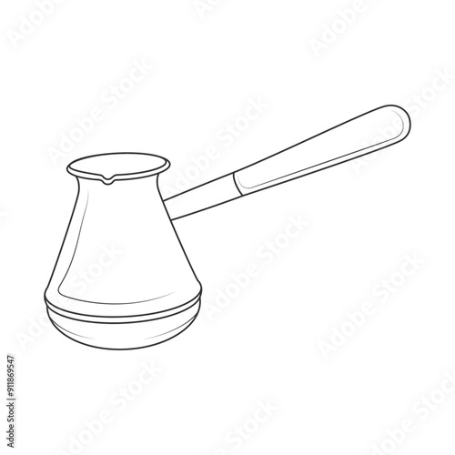 Cezve. Illustration of a Turkish coffee pot on a white background. Vector doodle. Coffee symbol outline.