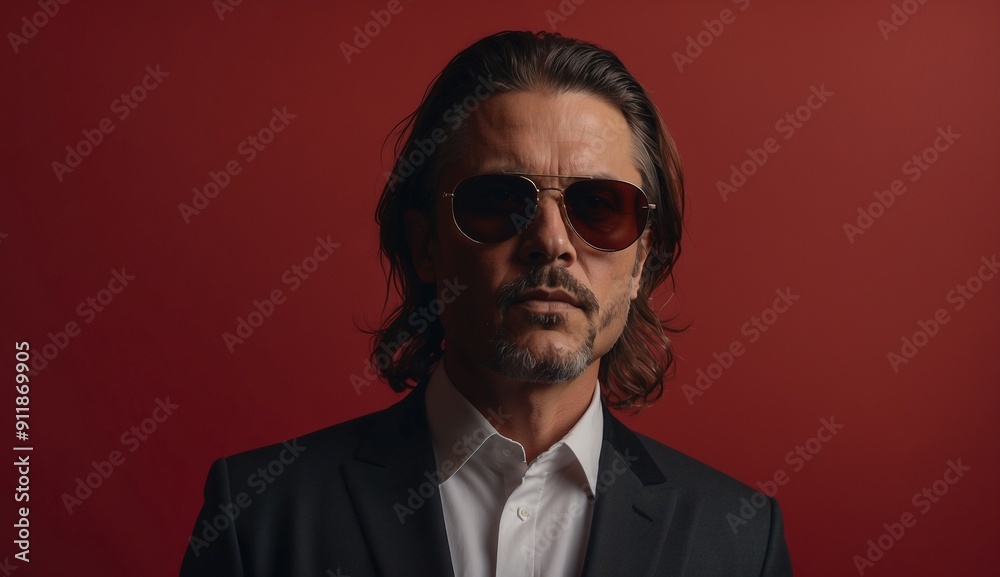 Man in suit wearing sunglasses in dramatic lighting setup Man in suit wearing sunglasses in dramatic lighting setup