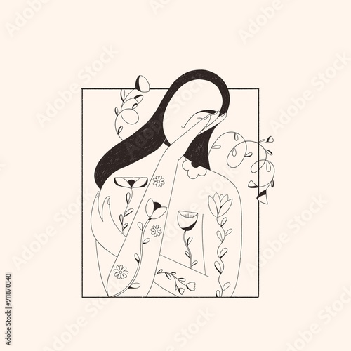 Woman growing with flowers
