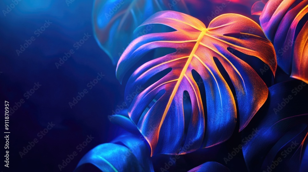 Obraz premium A close-up shot of a plant lit up by neon lights