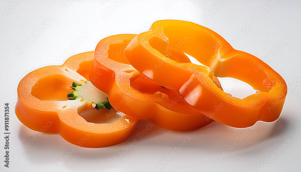Sliced Orange Bell Peppers on a White Background Sliced Orange Bell Peppers on a White Background