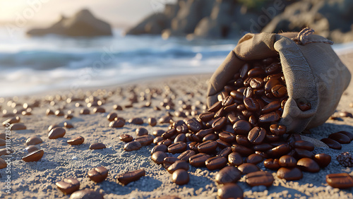 Close-Up of Coffee Beans on Beach photo