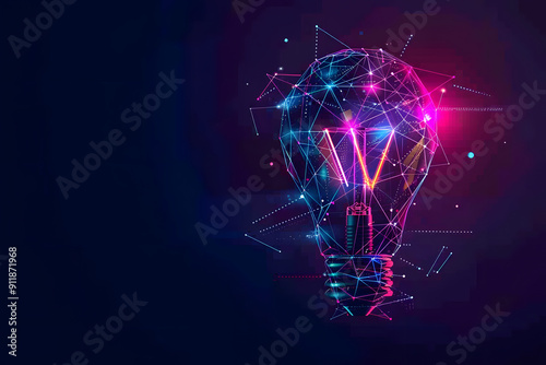 Wallpaper Mural Abstract geometric light bulb in blue and purple neon colors on a dark background. Concept of a good or new idea Torontodigital.ca