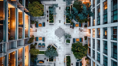 Urban Garden Oasis Surrounded By Modern Apartments In Daylight
