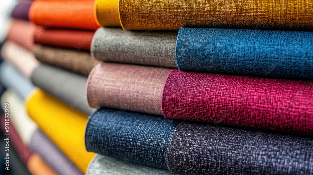 Multicolored Fabric Rolls Stacked Multicolored Fabric Rolls Stacked
