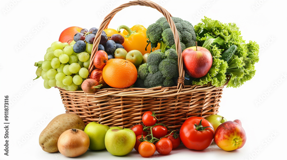 Farmers market. Straw basket full of fresh produce - fruits, vegetables. White background and autumn leaves. horizontal banner
Farmers market. Straw basket full of fresh produce - fruits, vegetables. White background and autumn leaves. horizontal banner