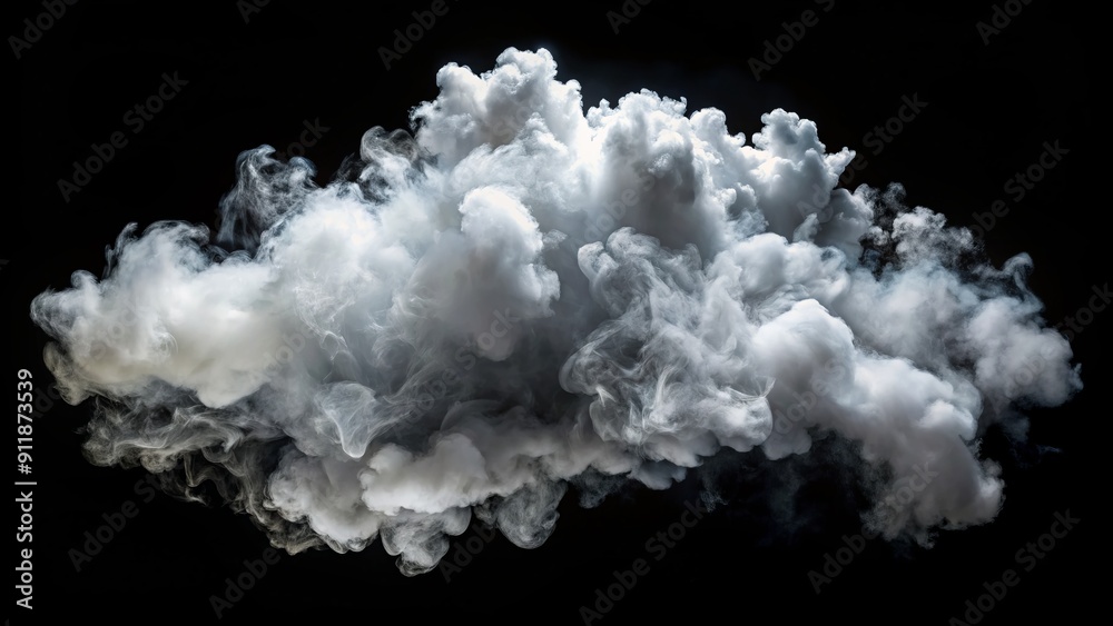 Fototapeta premium Ethereal isolated white steam clouds against a black background, capturing intricate textures and delicate wisps of moisture, evoking a sense of mystique and serenity.