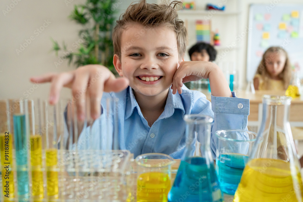Portrait of Caucasian student learn in classroom at elementary school Portrait of Caucasian student learn in classroom at elementary school