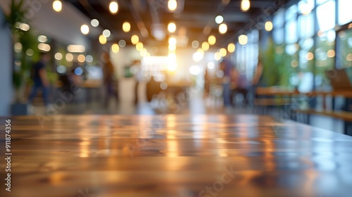 Blurred business office with casual people on blurred bokeh background. Space for writing and product presentation.