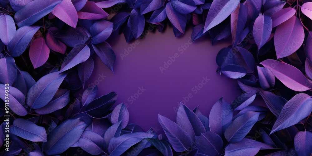 A decorative purple frame surrounded by purple leaves, great for use in creative projects or as a design element A decorative purple frame surrounded by purple leaves, great for use in creative projects or as a design element