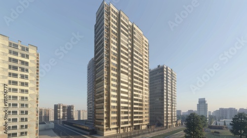 Modern Residential Buildings Against A Clear Blue Sky In An Urban Landscape