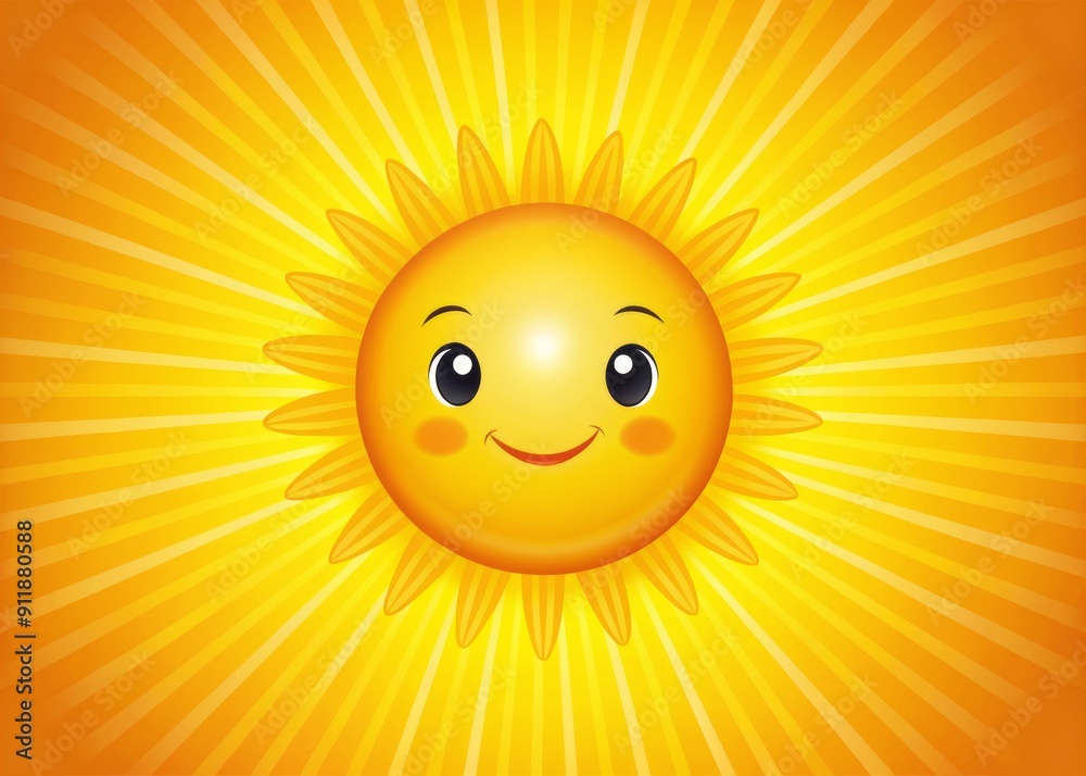 Vibrant cartoon sun with bright orange rays spreading outward, set against a warm yellow background, evoking feelings of happiness and optimism. Vibrant cartoon sun with bright orange rays spreading outward, set against a warm yellow background, evoking feelings of happiness and optimism.