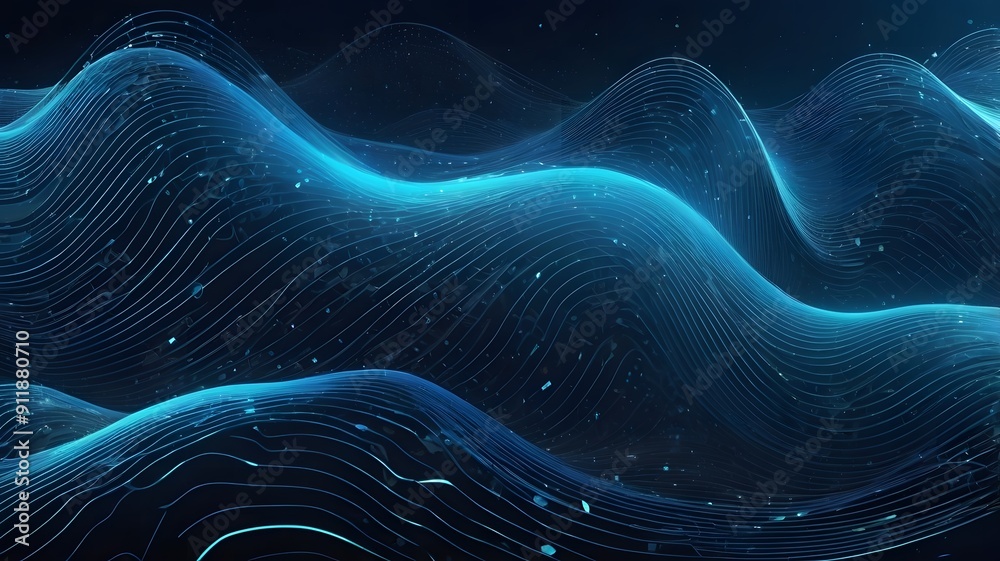 Blue abstract technology data wavy lines in holographic style. Generative AI Blue abstract technology data wavy lines in holographic style. Generative AI