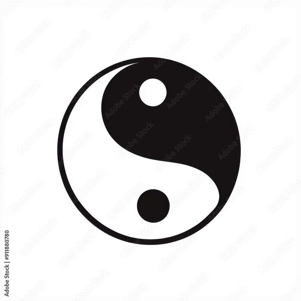 Balancing Yin-Yang: Minimalist Black and White Cultural Symbol on White Background Balancing Yin-Yang: Minimalist Black and White Cultural Symbol on White Background