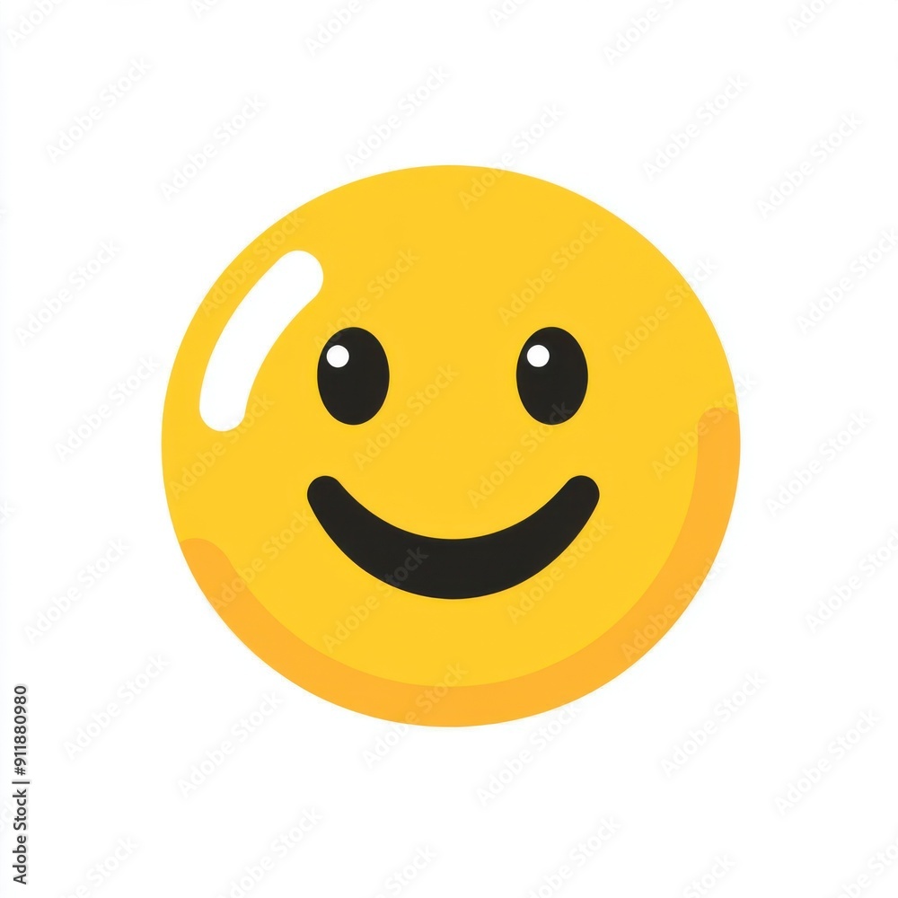 Cheerful Smiley Face Emoji in Flat Design on White Background Cheerful Smiley Face Emoji in Flat Design on White Background
