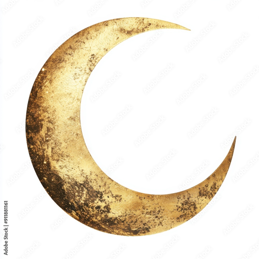 Ethereal Crescent Moon Celestial Symbol on Soft Gradient Gold Isolated on White Background Ethereal Crescent Moon Celestial Symbol on Soft Gradient Gold Isolated on White Background