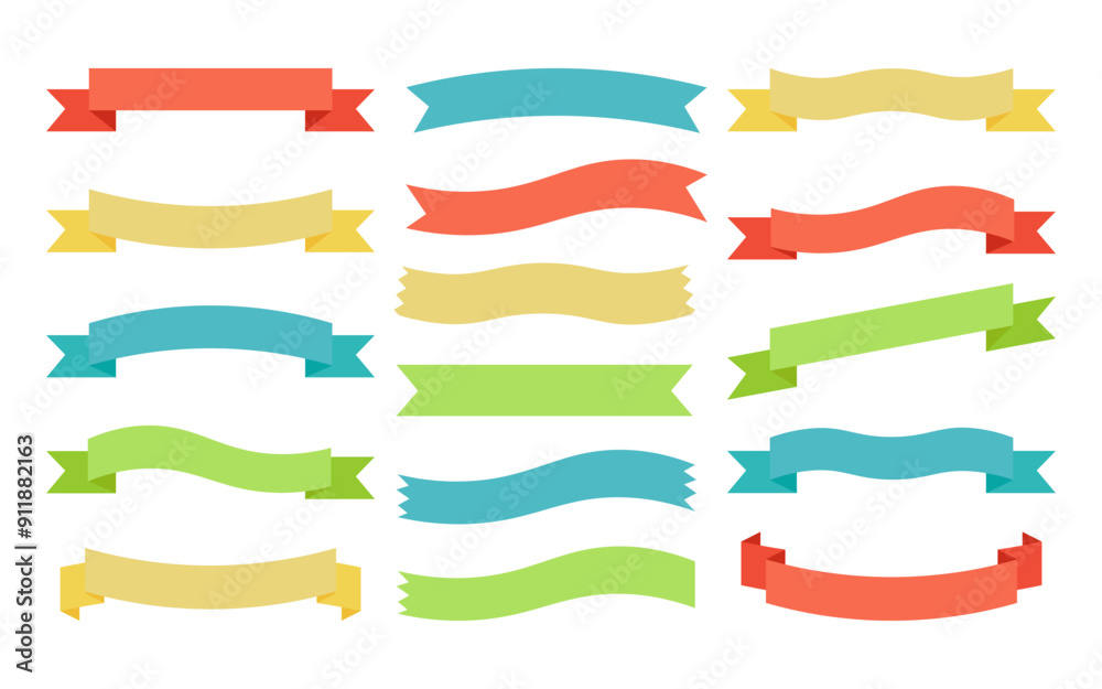 Set of Ribbons. Colorful Ribbon elements. Modern simple ribbons collection. Vector illustration. Set of Ribbons. Colorful Ribbon elements. Modern simple ribbons collection. Vector illustration.