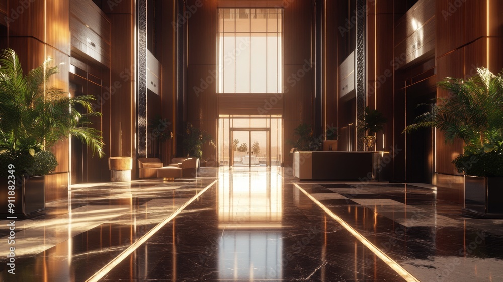 A spacious lobby filled with lush greenery, ideal for offices or hotels A spacious lobby filled with lush greenery, ideal for offices or hotels