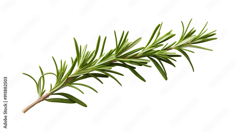 Fototapeta premium Close Up to a rosemary branch PNG isolated on white and transparent background - Aromatic Herb Plant Fragrant Herbal Rosemary garnish cooking Concept