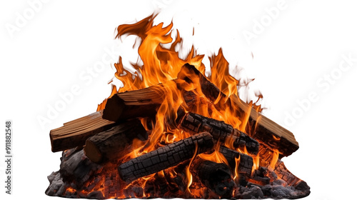 Close Up to a campfire PNG Logs on Fire Place With Wood isolated on white and transparent background - Outdoors Fireside Burning Woods Campsite Bushcraft Concecpt photo