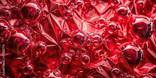 Crimson red abstract plastic foil background with effect and bubbles, red, abstract, plastic, foil, background, effect, bubbles