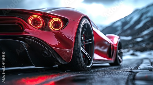 Sports Car, sleek design with powerful speakers, dynamic lighting