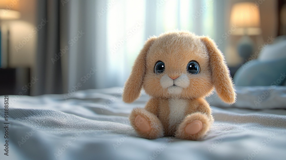 Fototapeta premium Stuffed Bunny, a plush bunny with floppy ears, soft lighting