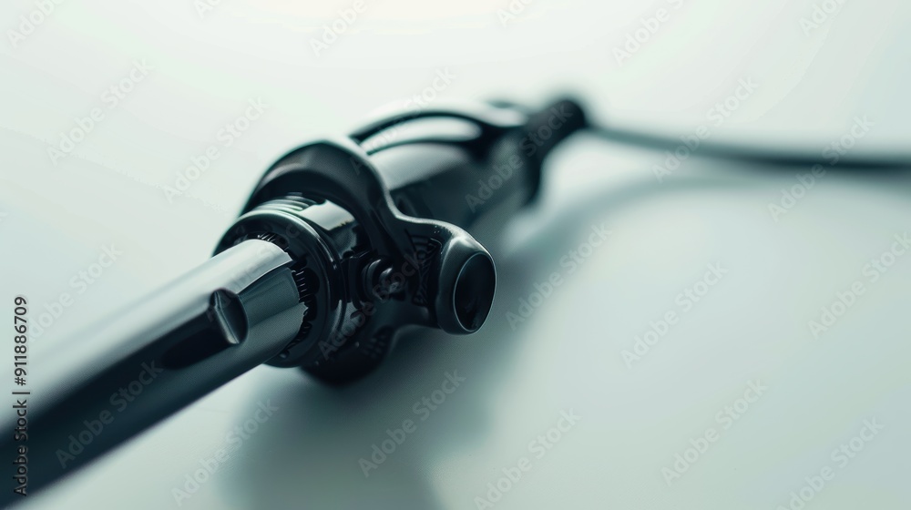 Stylish hair curler with a professional look, set on a pristine white background. Modern metallic chrome design for fashionable curls Stylish hair curler with a professional look, set on a pristine white background. Modern metallic chrome design for fashionable curls