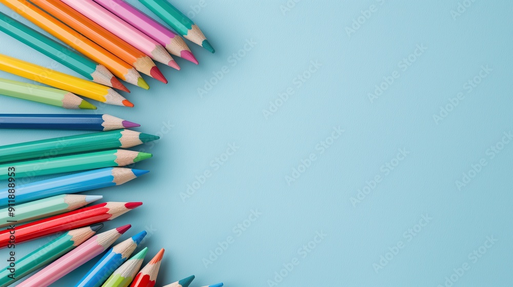 Back to School Celebration with Colorful Pencils on Light Blue Background - Design for Classroom Decor, Posters, and Stationery