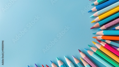 Colorful Back to School Collage with Pencils on Clean Light Blue Background - Ideal Design for Posters, Banners, and Stationery Products