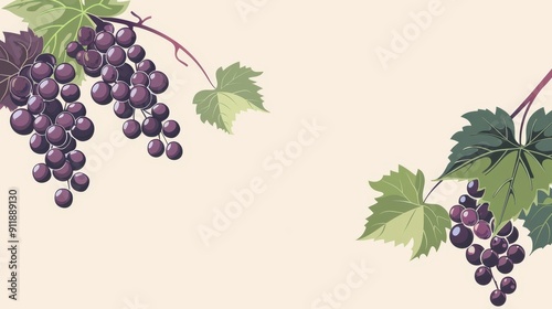 Wallpaper Mural Minimalist grapevine with grape clusters, clean lines, 2D vector illustration, basic shapes, simple green and purple Torontodigital.ca