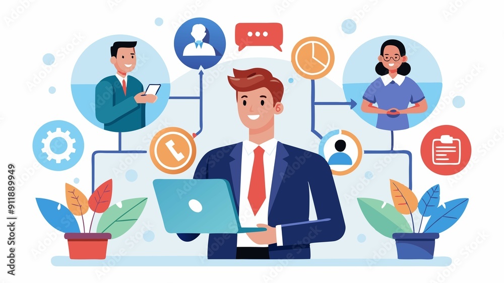 A businessman utilizing a virtual human icon. It highlights the importance of HR in developing effective strategies for talent acquisition, leadership development, and workforce management. A businessman utilizing a virtual human icon. It highlights the importance of HR in developing effective strategies for talent acquisition, leadership development, and workforce management.