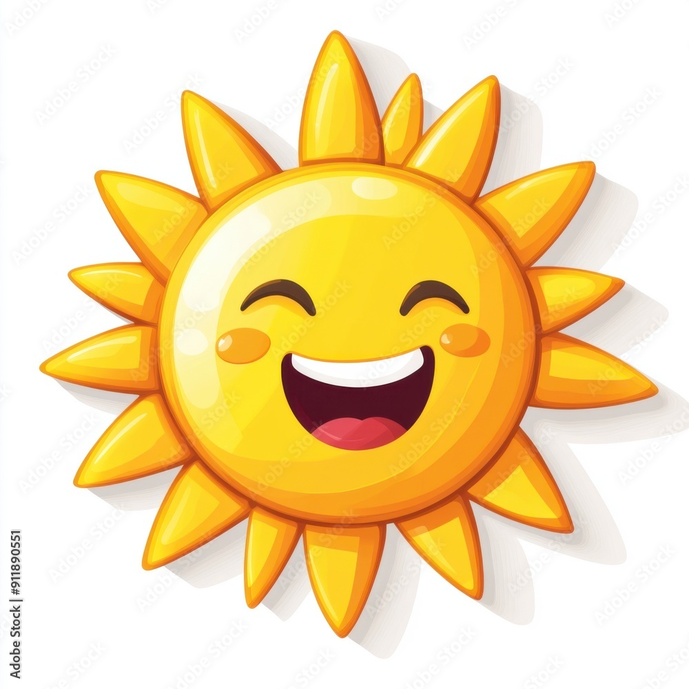 Bright Sunshine Smiling: Cheerful Yellow Sun Icon on White Background Bright Sunshine Smiling: Cheerful Yellow Sun Icon on White Background