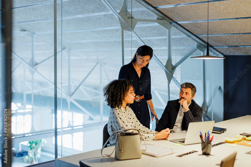 custom made wallpaper toronto digitalBusiness people having meeting around office desk