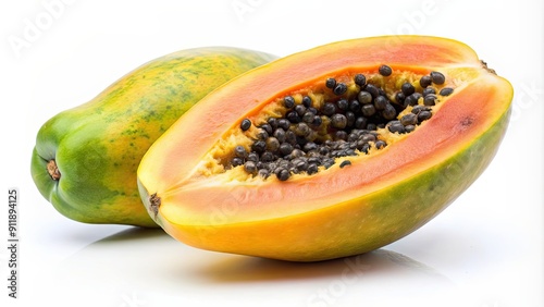 Wallpaper Mural Freshly washed pawpaw fruit on a white background, pawpaw, fruit, ripe, fresh, tropical, healthy, organic, natural, sweet, vibrant Torontodigital.ca