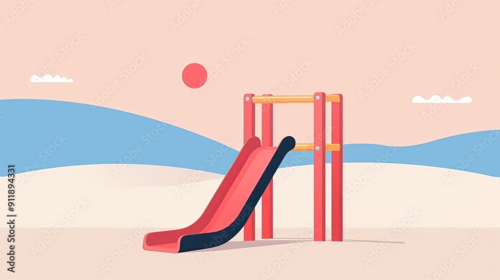 Fototapeta premium A slide in a playground, minimalistic vector design, basic and clean, simple color palette, 2D flat art