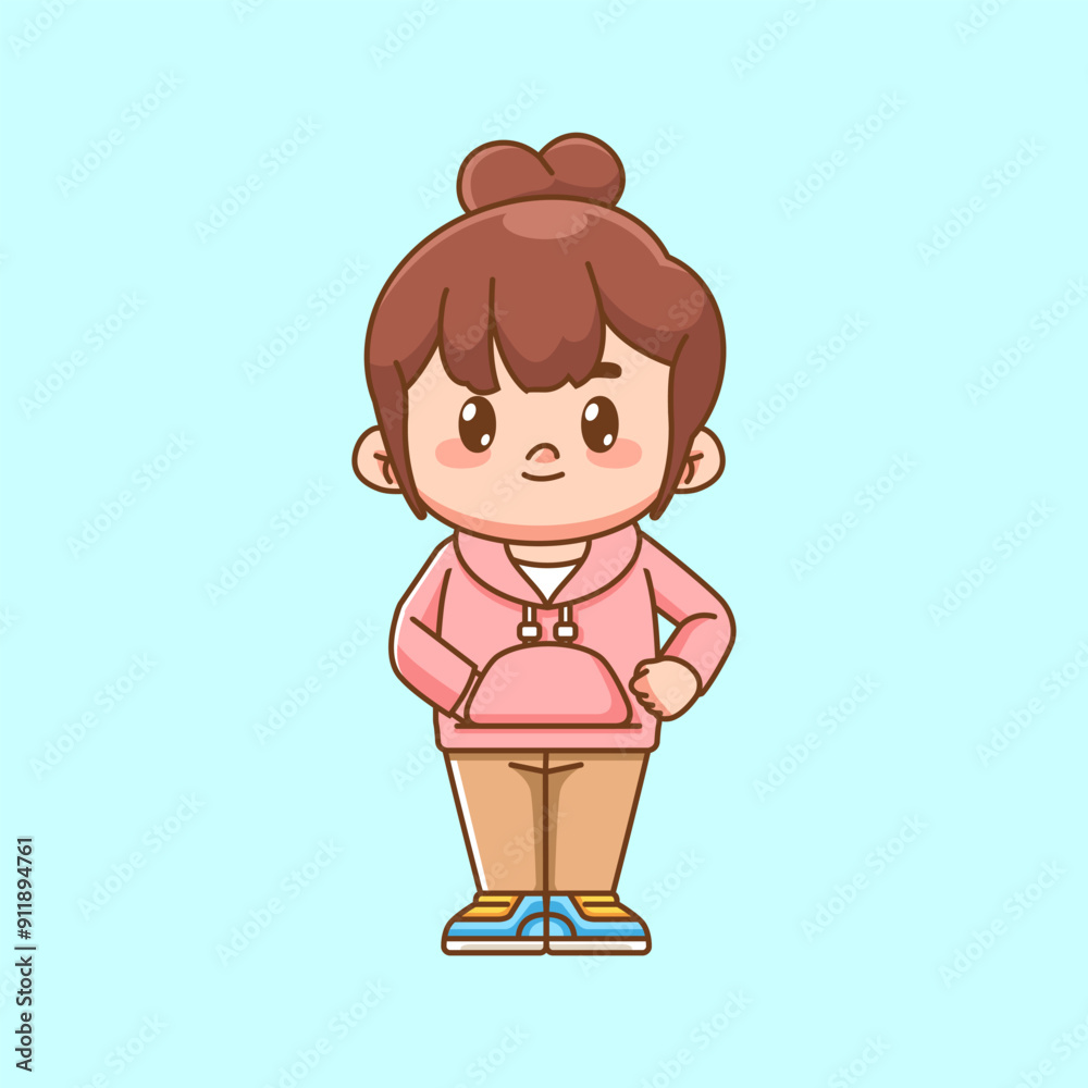 Cute girl stylish hoodie outfit kawaii chibi character mascot illustration Cute girl stylish hoodie outfit kawaii chibi character mascot illustration