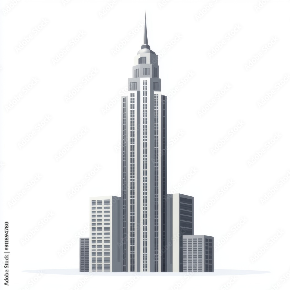 Modern Grey Skyscraper Icon on White Background Symbolizing Urban Development and Progress Modern Grey Skyscraper Icon on White Background Symbolizing Urban Development and Progress