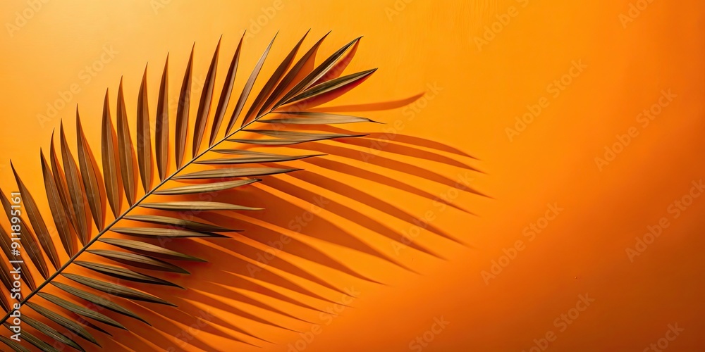 Tropical palm leaf shadow on orange background for Thanksgiving and Halloween theme , palm leaf Tropical palm leaf shadow on orange background for Thanksgiving and Halloween theme , palm leaf