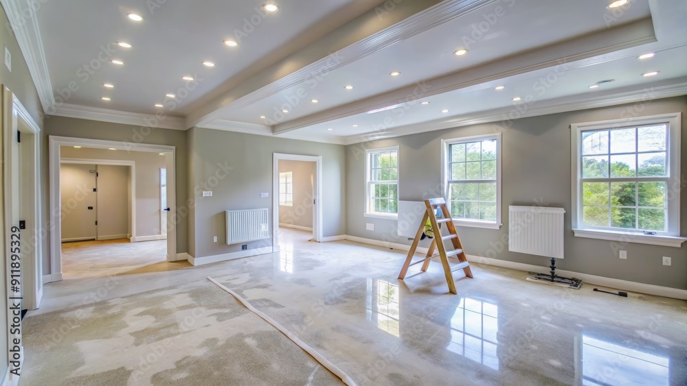 custom made wallpaper toronto digitalFreshly painted walls with smooth finish and patched drywall adorn the interior of a home under construction, showcasing a clean and renovated space awaiting final touches.