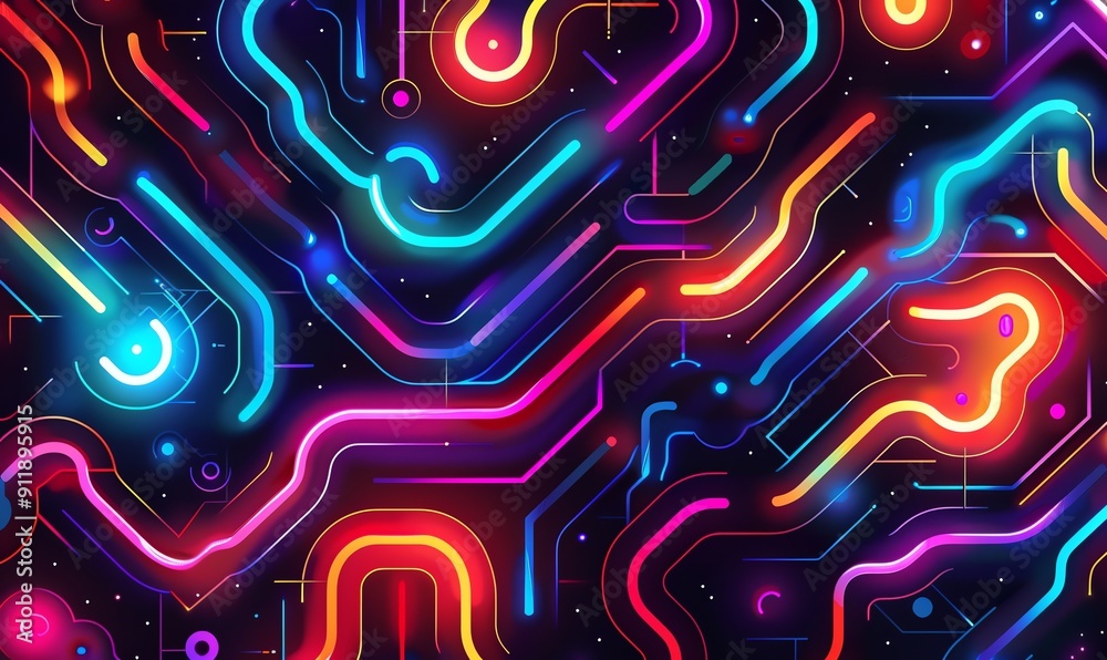 Abstract Neon Lines and Shapes in a Futuristic Cyberpunk Style with a Black Background Abstract Neon Lines and Shapes in a Futuristic Cyberpunk Style with a Black Background