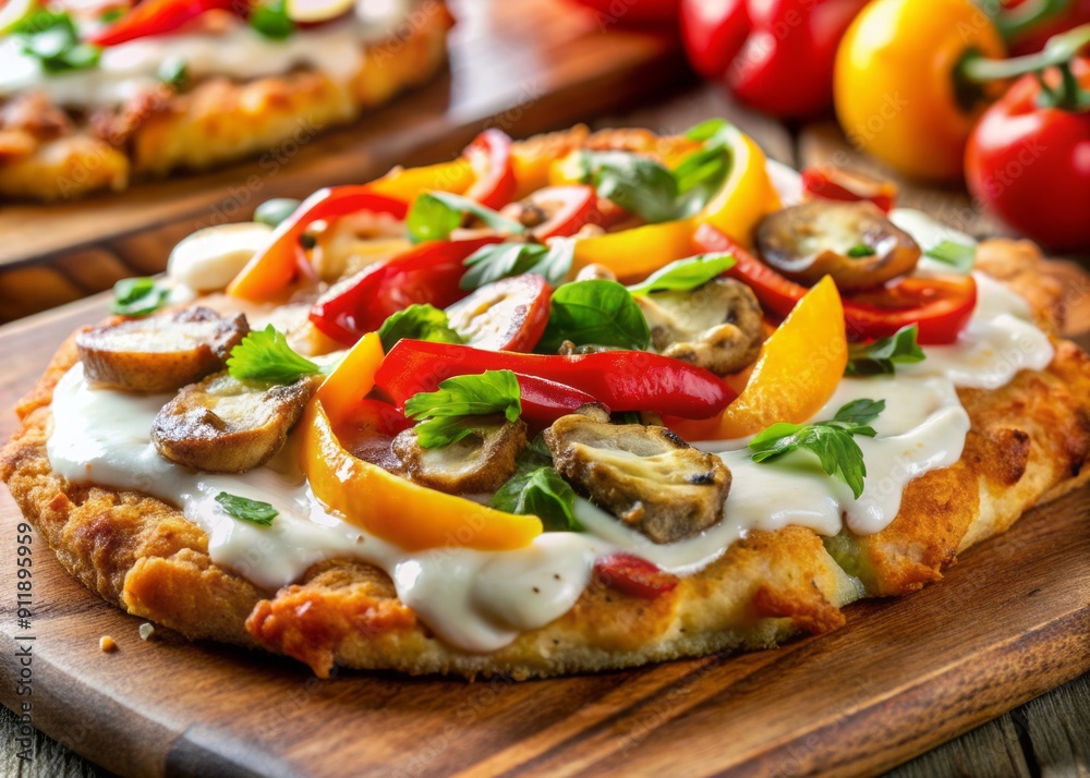 custom made wallpaper toronto digitalJuicy chicken fillet, savory cervelat, and sautéed mushrooms atop a crispy crust, smothered in creamy tartar sauce and sliced sweet peppers, awaiting indulgence.