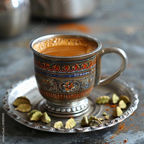 A Cup of Masala Chai with Cardamom Pods photo