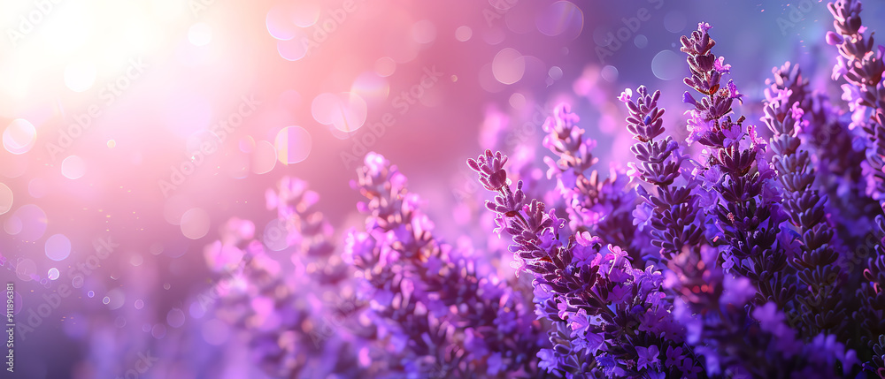 Close-up of lavender flowers in the morning sun. Close-up of lavender flowers in the morning sun.