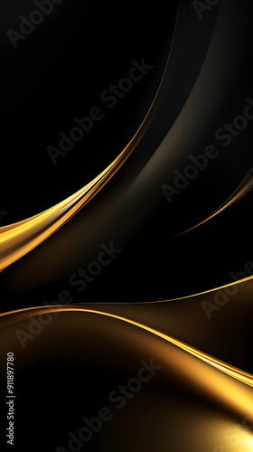 Digital technology black gold holographic curve abstract poster background
