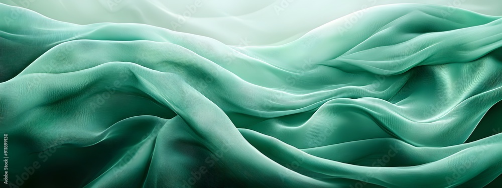 Serene Flow. Abstract design of flowing green silk waves in fluid motion.